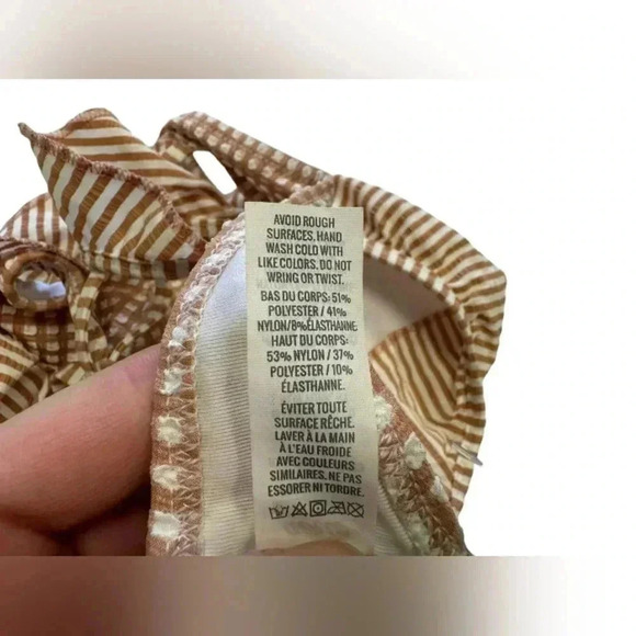 Aerie EUC Binki Top Swimwear Checkered Tan/White Ruffles Frilly Size XXS. - Picture 8 of 8